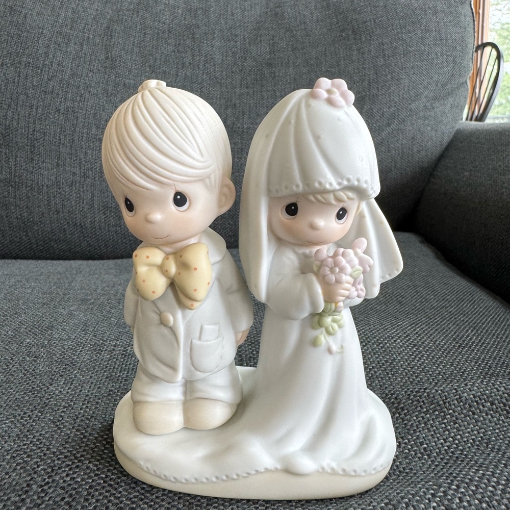 Precious Moments White and Cream Wedding Cake Topper